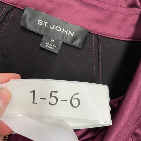 St. John Jacket Womens Medium Purple Rain Zip Cowl Neck Drawstring Satiny Snap - Picture 3 of 8